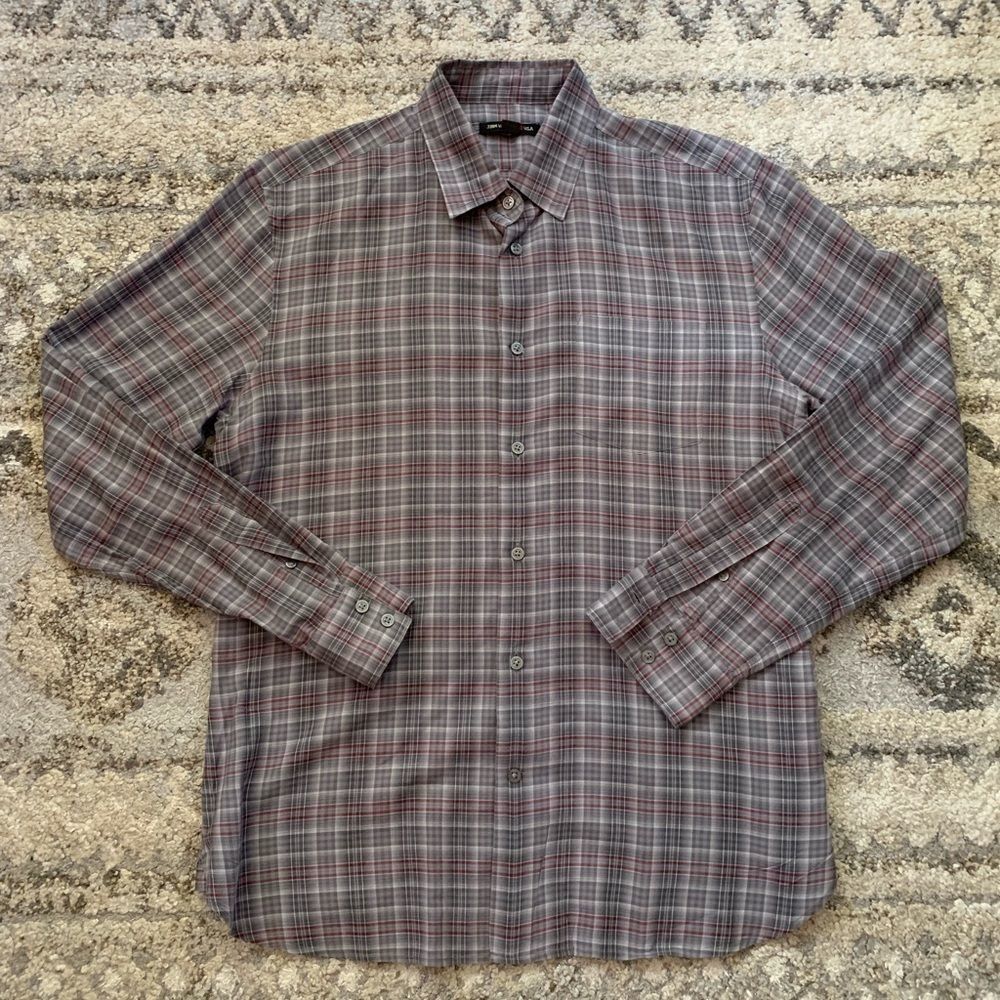 John Varvatos Gray Maroon Plaid Button Down Medium